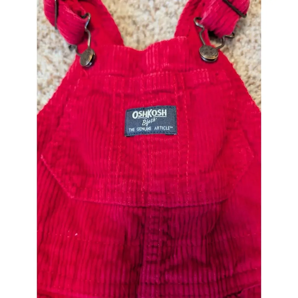 OshKosh B’gosh Baby Red Corduroy Overalls Size 18 Months Vintage Style Outfit